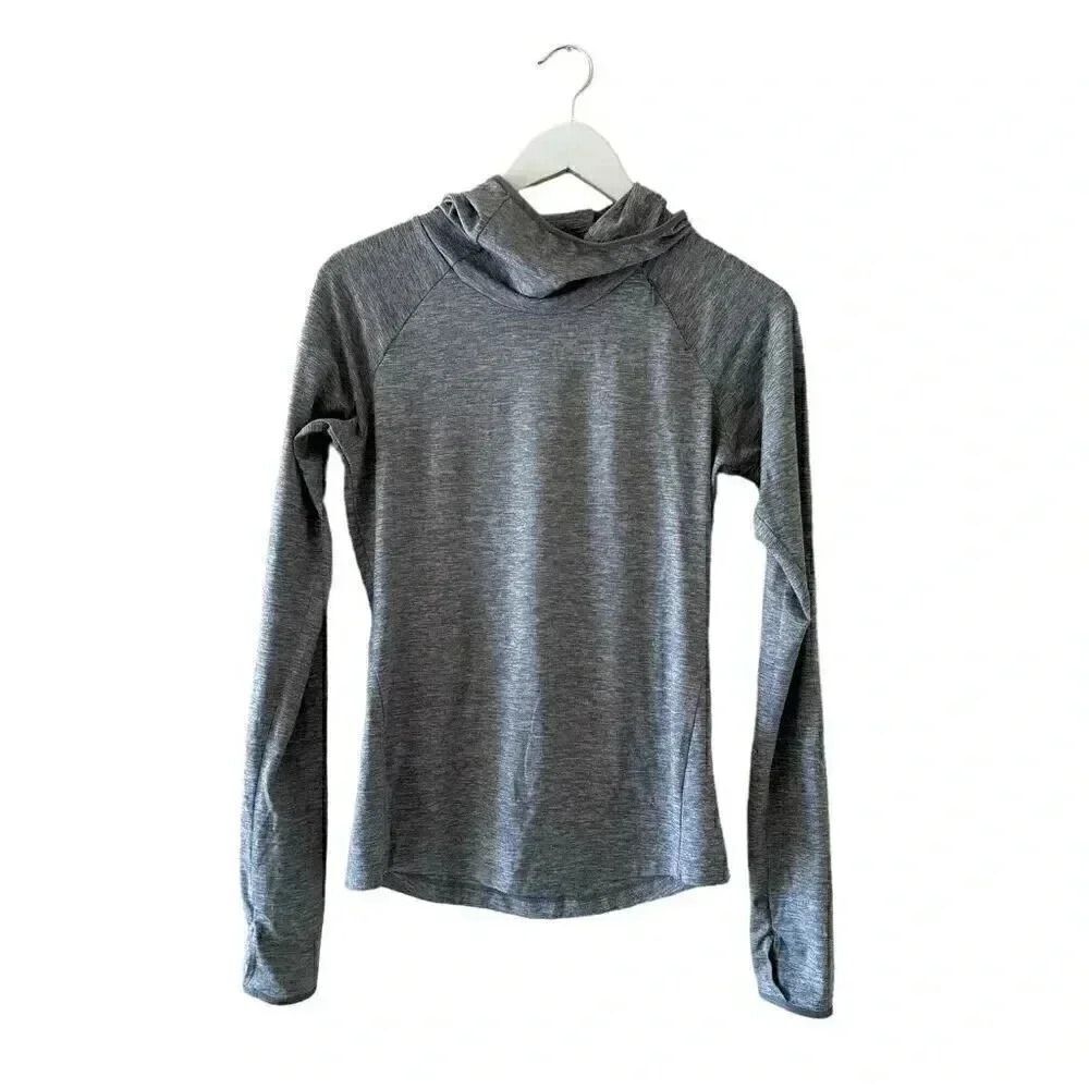Nike Running Shirt Hooded Long Sleeve Zip Pocket Gray Stretch Top SZXS #1965